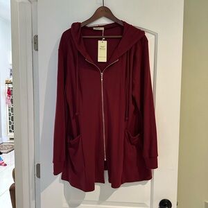 NWT Elegant Deep Red Zip-Up Hoodie